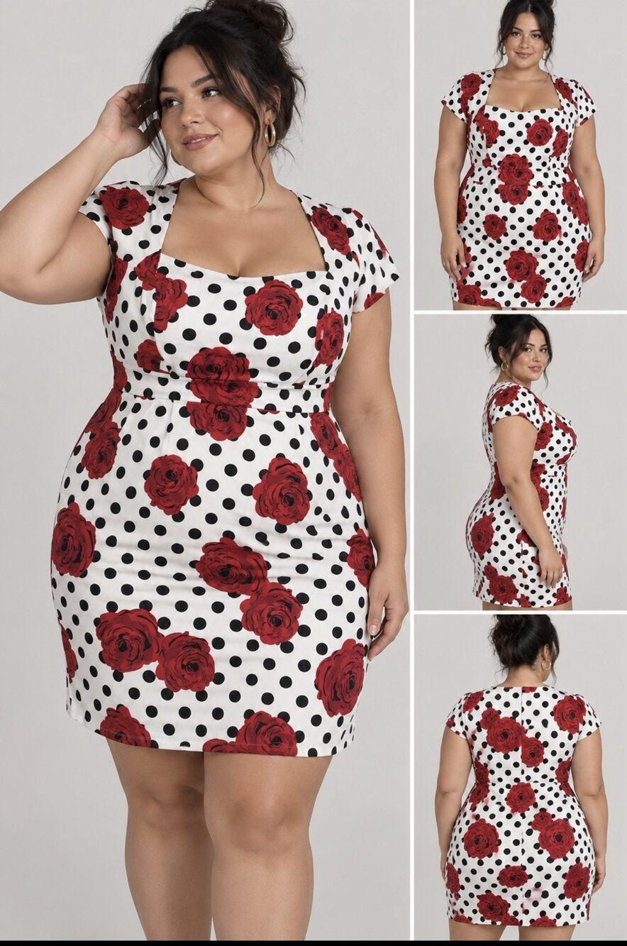Grace Karin Retro 50s Polka Dots and Roses Pencil Dress Blck/Red/White 3X Retro